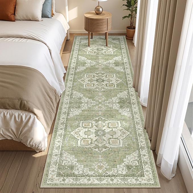 Runner Rug 2x8 Runners for Hallways Washable Rugs, Light Green | Vintage - Image 5