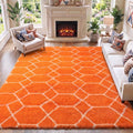 Area Rugs for Living Room, 5x8 Fluffy Orange and White Bedroom Trellis Rug | by ONASAR
