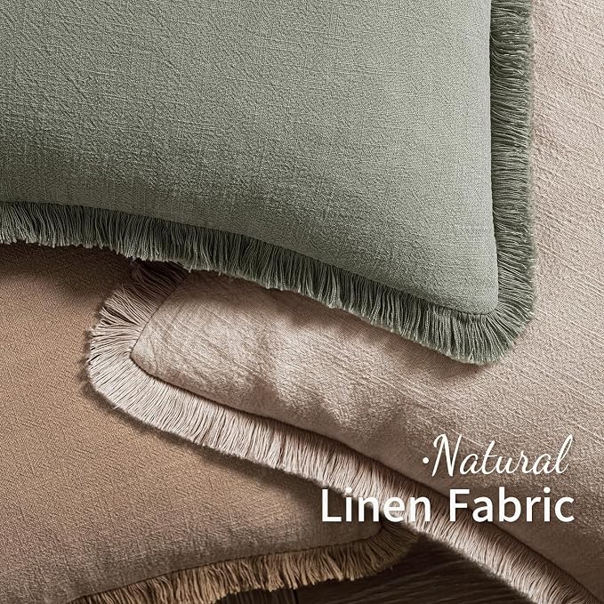 MIULEE Boho Natural Linen Fringe Decorative Euro Throw Pillow Covers 26x26 | - Image 5
