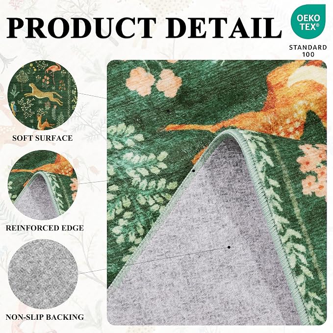 DUKINO 3x10 Washable Runner Rug, Non Slip Animal Rug - Image 4