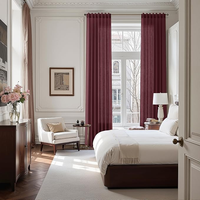 Burgundy Linen Curtains for Living Room 100 Inches Long Light Filtering Semi - Image 7