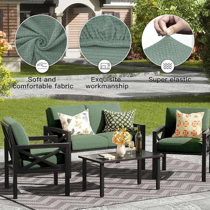 8Pcs Outdoor Cushion Covers, Elastic Patio Cushion Covers | Washable, - Image 4