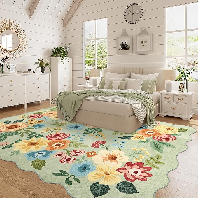 DUKINO 5x7 Area Rugs for Bedroom, Floral Washable Rug Non Slip, Stain Resistant - Image 5