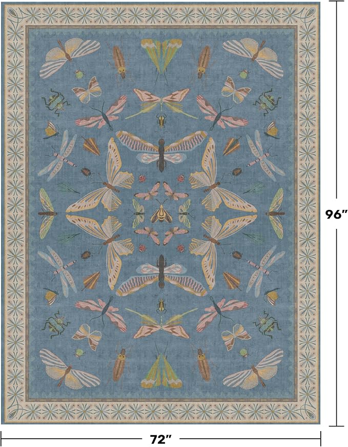 6x8 Blue Floral Area Rug for Living Room, Bedroom & Dining Room Table, Washable - Image 2