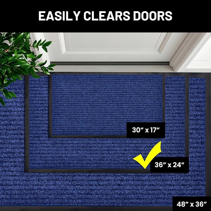 Front Door Mat, Indoor Outdoor Welcome Entryway Entrance Doormat 36x24 Blue | - Image 5