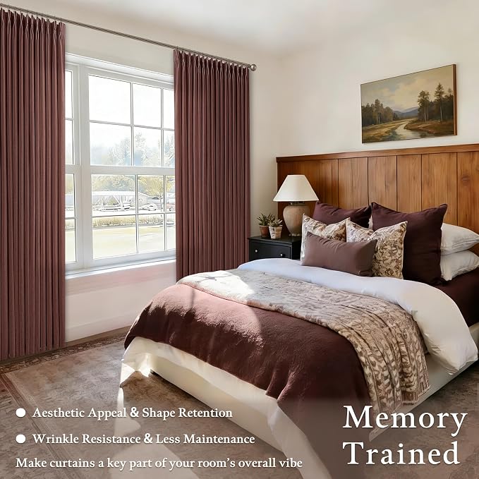 108 Inch Chestnut Brown Linen Pleated Light Filtering Curtains - Image 6