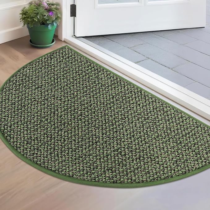 BEQHAUSE Dirt Trapper Door Mat 17" x 30" Half Circle Non Slip Rugs, Absorbent by BEQHAUSE