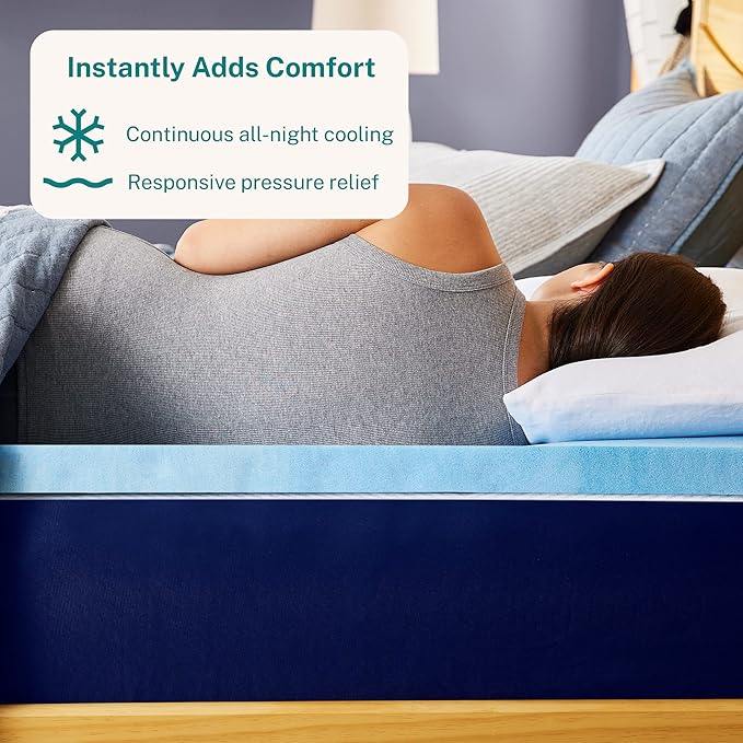 Sleep Innovations 2 Inch Cooling Gel Infused Memory Foam Mattress Topper, King Size, Cool Comfort, Medium Support