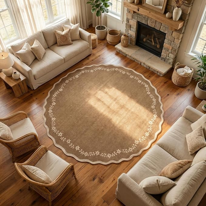 GarveeHome Round Rugs 6ft Scalloped Washable Circle Rug - Image 2