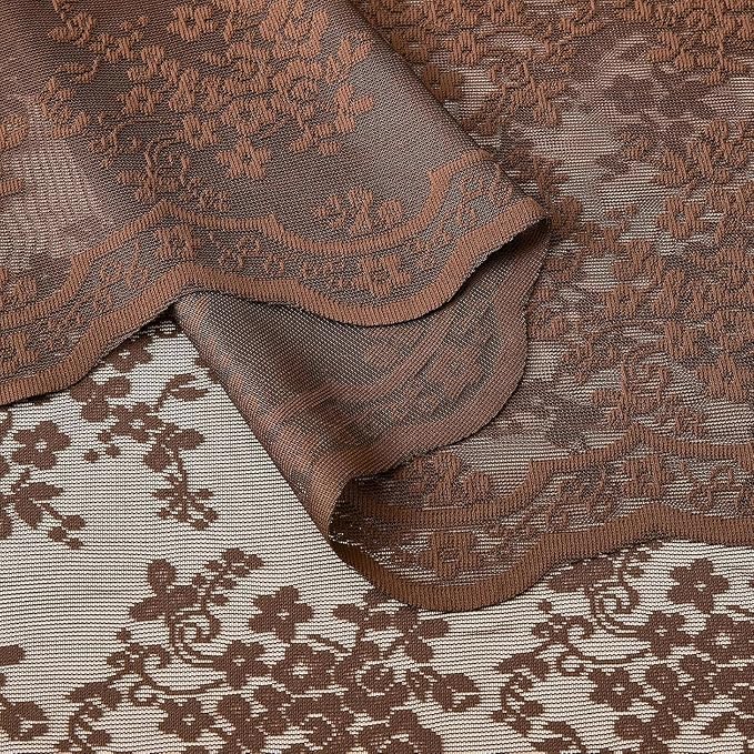 YJ YANJUN Vintage Lace Curtains 90 Inches Long-Victorian Floral Boho Brown - Image 5