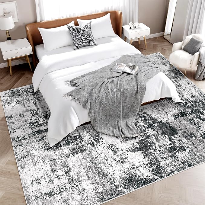 6x9 Area Rugs Washable Rug: Abstract Neutral Rugs Modern Non Slip Area Rug - Image 4