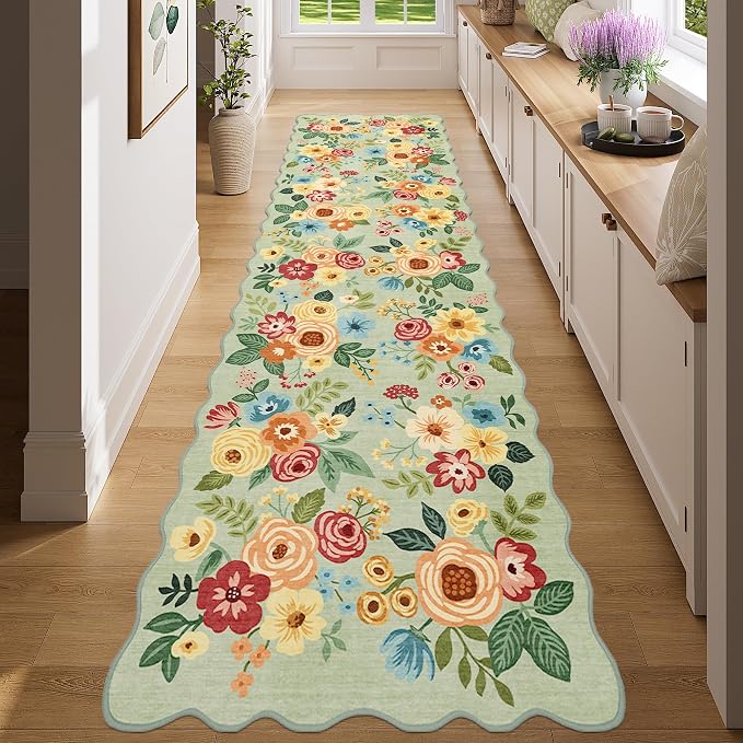 DUKINO 2x7 Runner Rug for Hallway, Floral Washable Rug for Kitchen, Stain by DUKINO