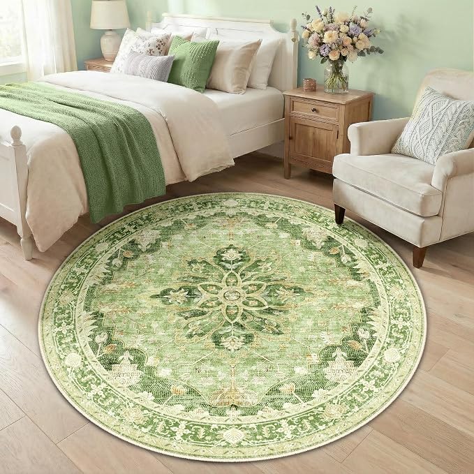 RELEANY Washable Area Rug, Round 5ft, Water Repellent, Pet Friendly, Vintage - Image 2