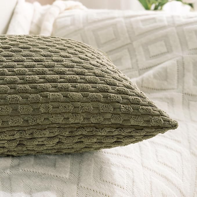 Set of 4 Olive Green Decorative Throw Pillow Covers 16x16 Inch Corduroy Pillow - Image 7