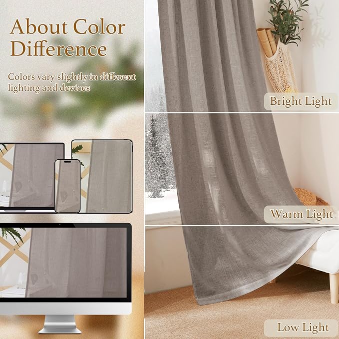 RYB HOME Sheer Curtains 102 inches, Extra Long Floor to Ceiling Curtains | Half - Image 7