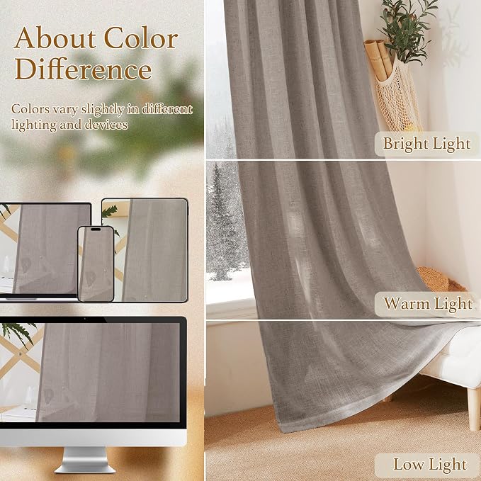 RYB HOME Sheer Curtains 108 inches, Extra Long Floor to Ceiling Curtains | - Image 7
