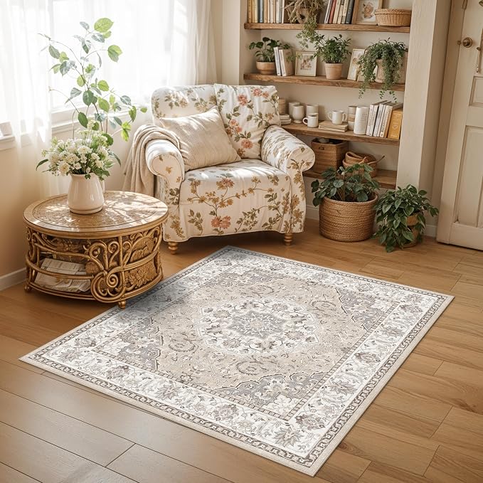 Washable 5x5 Square Area Rugs: Indoor Non-Slip Entryway Kitchen Rugs Oriental - Image 3