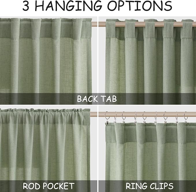 Light Sage Linen Curtains 84 Inch Length 2 Panels Set - Image 2
