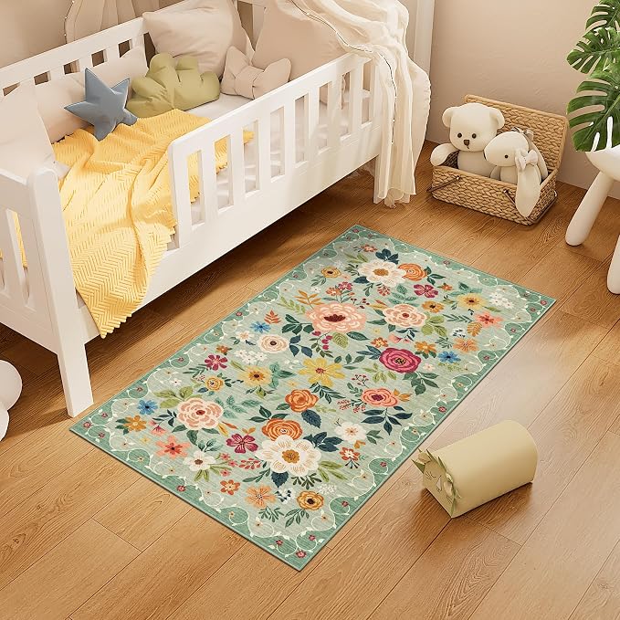DUKINO 2x4 Entryway Rug, Floral Washable Kitchen Rugs Non Slip, Soft Indoor - Image 7