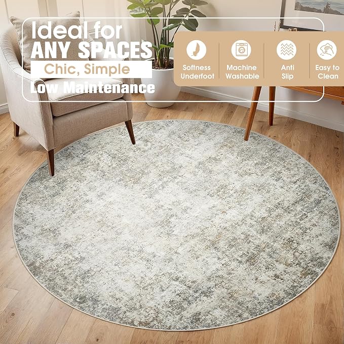 Aelenmu Round Rug 5ft Washable Rug - Image 3