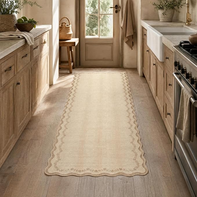 GarveeHome 2.5x8 Scalloped Washable Runner Rug Non Slip Hallway Kitchen Rug | - Image 4