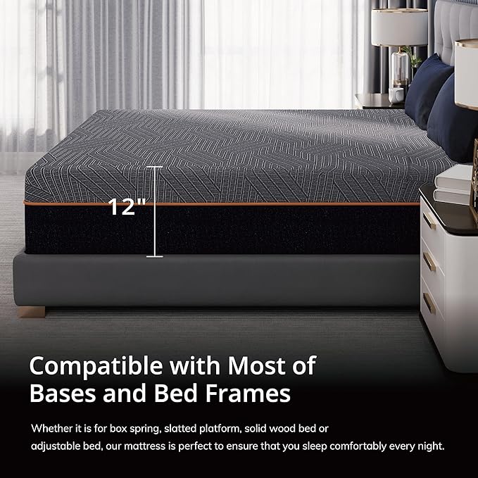 EGOHOME 12 Inch Twin XL Memory Foam Mattress for Back Pain, Cooling Copper Gel Bed in a Box, Foam Made in USA, CertiPUR-US Certified, Therapeutic Medium Firm, Daybed 38x80x12 Black
