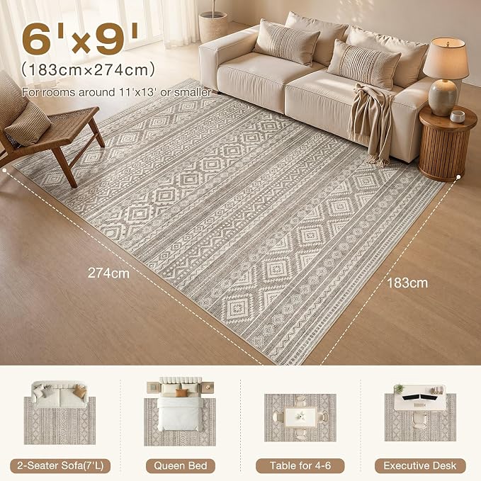 cotiled 6x9 Area Rugs for Living Room: Boho Washable Rug for Dining Room | - Image 2