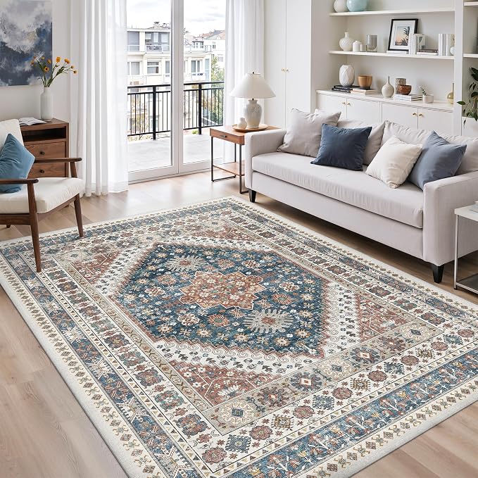5x7 Area Rugs for Living Room, Large Washable Rug, Dining Room, Low Pile by Zesthome