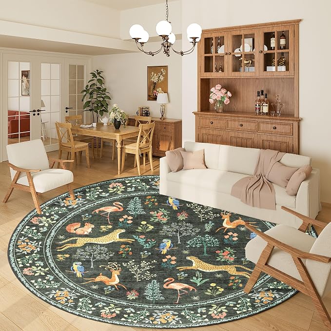 DUKINO 6ft Round Rug for Bedroom, Washable Soft Non Slip Circle Rug, Stain - Image 3