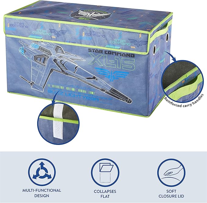 Idea Nuova Pixar Lightyear Collapsible Children’s Toy Storage Trunk, Durable with Lid