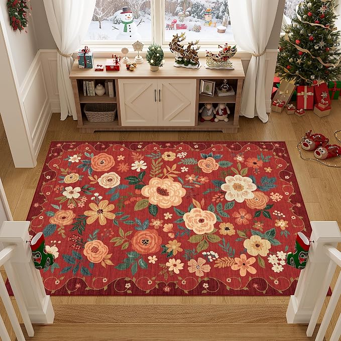 DUKINO 3x5 Area Rug, Floral Washable Rug - Image 6