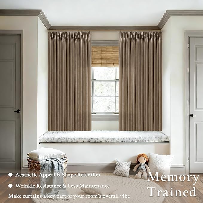 Dark Brown Pinch Pleat Light Filtering Thick Linen Kitchen Curtains 50Wx54L | - Image 2