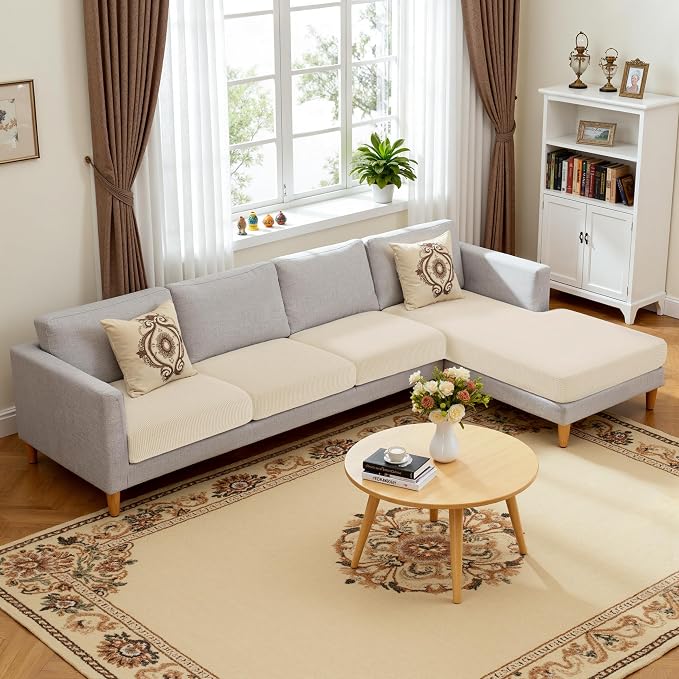 Hokway Chaise Cover and Couch Cushion Covers Set, Separate Sectional Sofa by Hokway