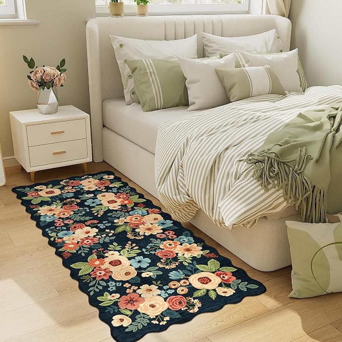 DUKINO 2x5 Washable Runner Rug, Floral Non Slip Kitchen Rug, Low Pile, - Image 6
