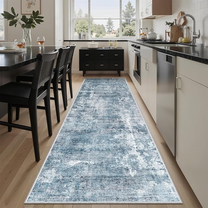 Soalmost Runner Rug 2'6"x8' Kitchen Hallway Runners Abstract Blue/Grey | by Soalmost