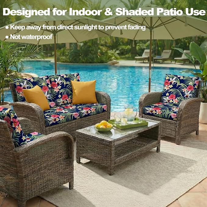 CALBODE 14 Pcs Stretch Outdoor Seat Cushion Covers, Tropical Floral, Suitable - Image 5