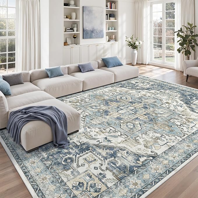 9x12 Area Rugs for Living Room, Large Washable Rug, Dining Room, Low Pile by Zesthome