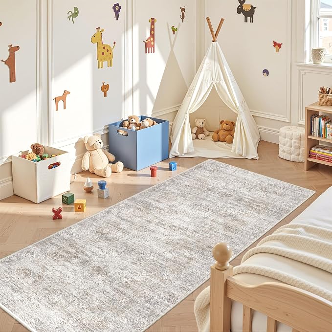 3x8 Runner Rug Non Slip, Washable Hallway Runner Rug, Taupe | Neutral Rugs - Image 3