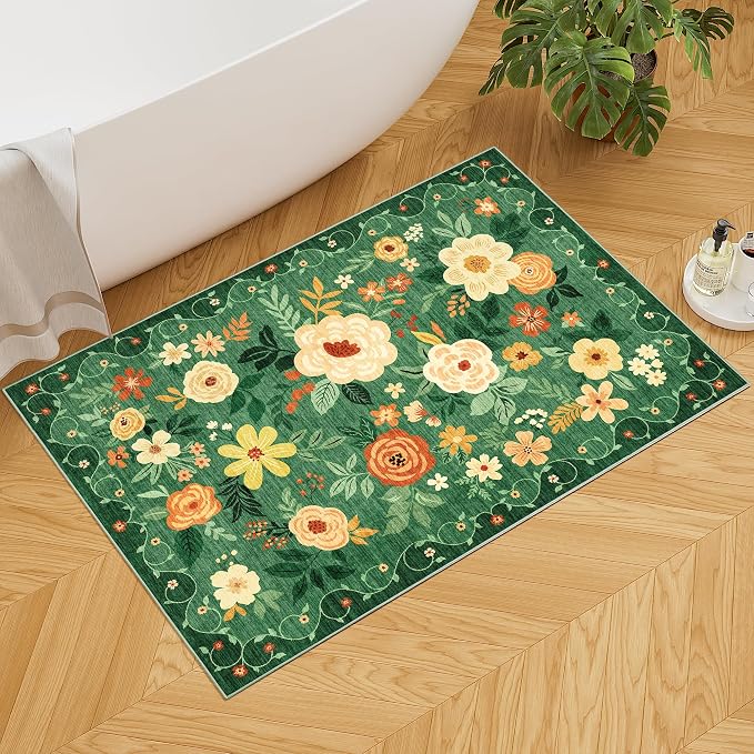 DUKINO 2x3 Entryway Rug, Door Mat Soft Washable Rug Non Slip, Dark Green | Low - Image 9