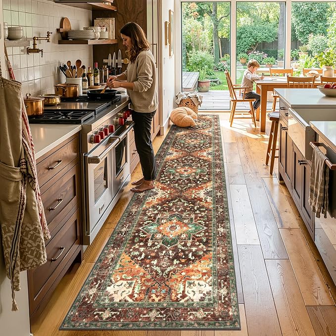 Yamaziot Washable Runner Rug, 3x14 Non-Slip Boho Hallway Kitchen Rug | Stain - Image 6