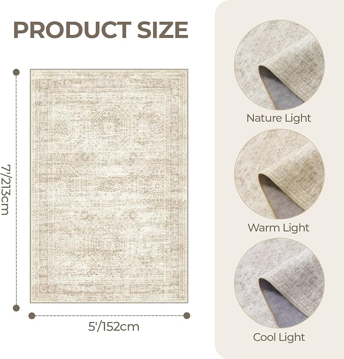 5x7 Area Rugs for Living Room, Large Washable Rug, Dining Room, Low Pile - Image 2