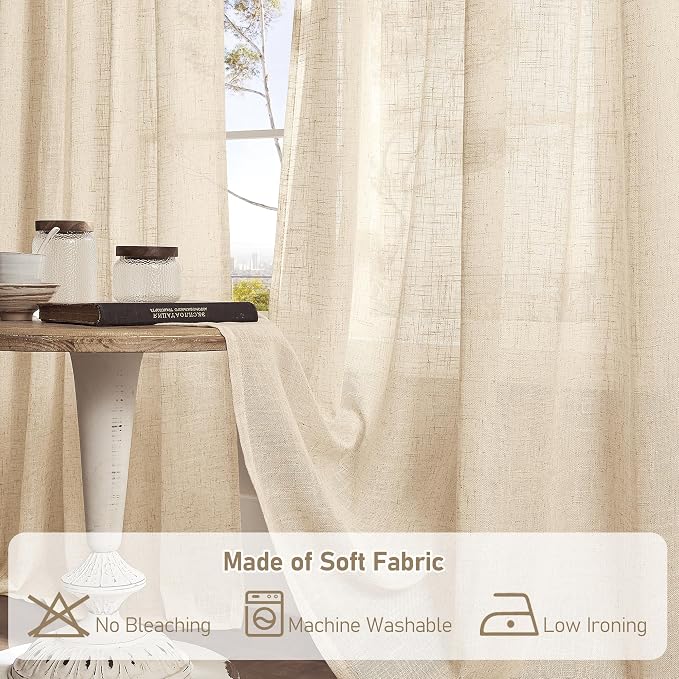 Semi Sheer Window Linen Curtains 54 Inch Length, 34 x 54 Inch | Light Filtering - Image 8