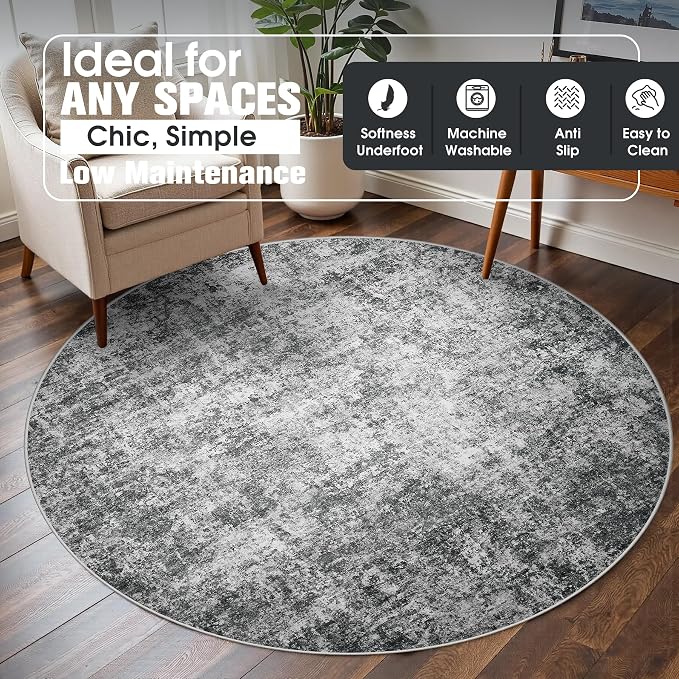 Aelenmu Round Rug 6ft Washable Rug - Image 3