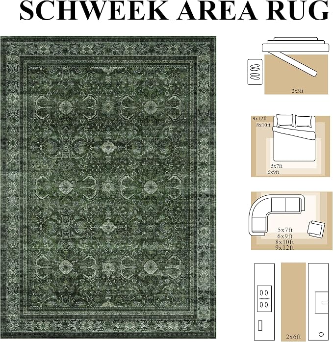 Schweek 8x10 Washable Area Rugs Vintage Non Slip Carpet - Image 2