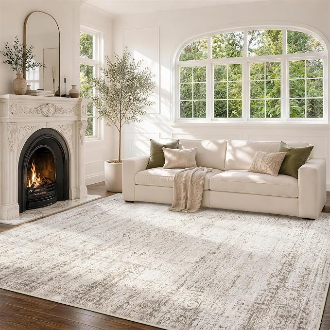 9x12 Area Rugs for Living Room Bedroom Dining Room Washable Beige Ivory | Soft - Image 3