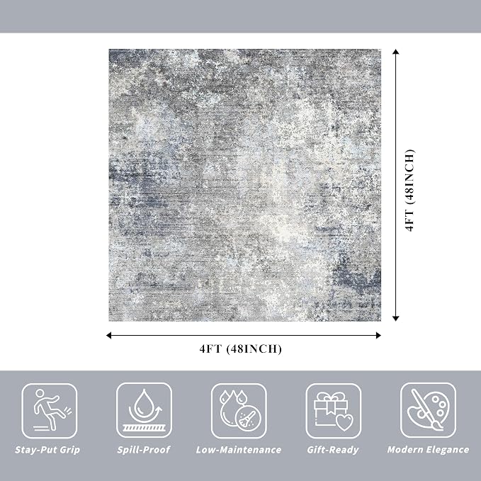 Square Rug 4x4 for Entryway Washable – Non-Slip Small Throw 4ft Area Rug for - Image 2