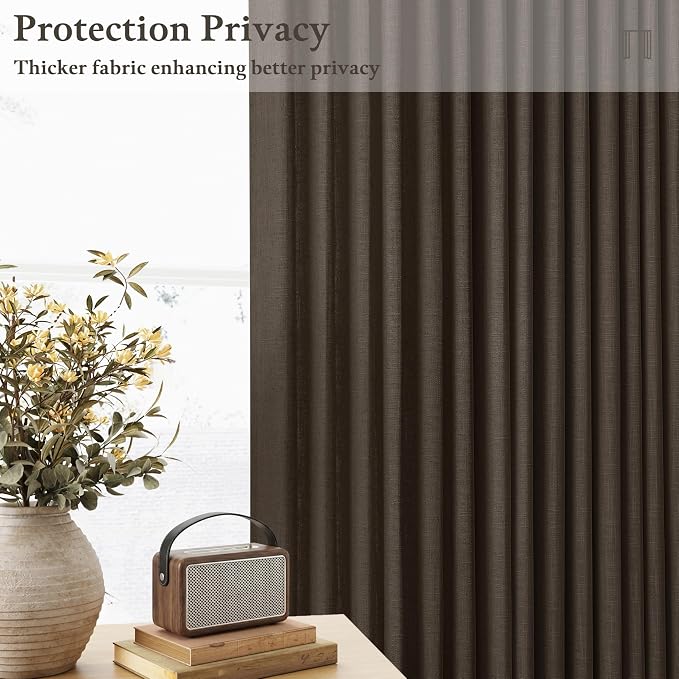 Dark Brown Linen Pleated Memory Shape Light Filtering Curtains 86 Inch Long | - Image 5