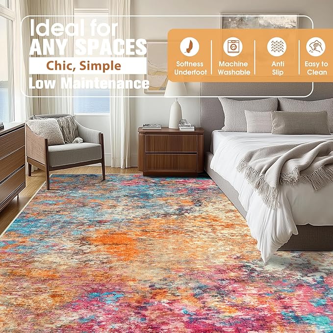 Aelenmu 10x14 Area Rugs for Living Room Washable Dining Room Colorful | Modern - Image 2