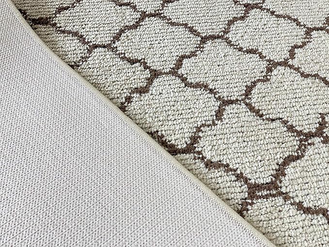 Custom Size Modern Runner Rug Carpet for Hallway Entryway Foyer Kitchen, Slip Resistant Latex Rubber Backed 31 inch Wide X Customized Length, Trellis Beige, 31 inch X 16 feet