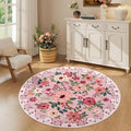 DUKINO 4ft Round Rug, Floral Washable Small Round Area Rug Non Slip, Low Pile by DUKINO